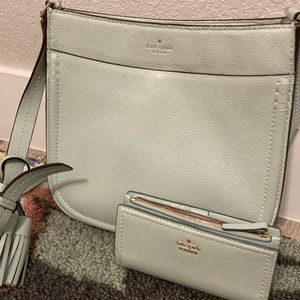 Mint green Kate Spade purse with matching wallet.